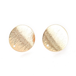 Honeyhandy Brass Stud Earring Findings,  with Ear Nuts, Earring Backs, Flat Round, Real 18K Gold Plated, 18.7x0.6mm, Hole: 1.4mm, Pin: 0.9mm