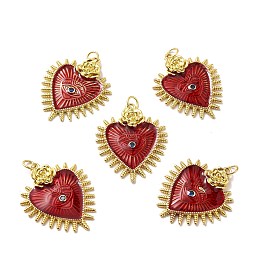 Honeyhandy Rack Plating Brass  Enamel Pendants, Cadmium Free & Lead Free & Nickle Free, with Jump Ring, Real 18K Gold Plated, Heart with Eye, Red, 30x25x3.5mm, Jump Ring: 5x0.6mm, Inner Diameter: 3.5mm