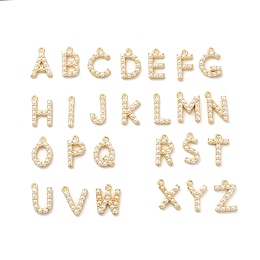 Honeyhandy Plastic Imitation Pearl Pendants, with Eco-friendly Brass Findings, Letter A~Z, Golden, 12~16x2~13x3mm, Hole: 1.4mm, 26pcs/set