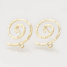 Arricraft Brass Stud Earring Findings, with Loop, Vortex, Nickel Free, Real 18K Gold Plated, 24x22mm, Hole: 1.5mm; Pin: 0.8mm