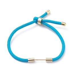 Honeyhandy Braided Nylon Cord Bracelet Making, with Brass Findings, Sky Blue, 9-1/2 inch(24cm), Link: 30x4mm