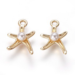 Honeyhandy Alloy Pendants, with Acrylic Imitation Pearl, Starfish/Sea Stars, Golden, 17x11.5x4.5mm, Hole: 2mm