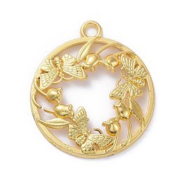 Honeyhandy Zinc Alloy Open Back Bezel Pendants, For DIY UV Resin, Epoxy Resin, Pressed Flower Jewelry, Flat Round with Butterfly, Golden, 34x30x4mm, Hole: 3mm