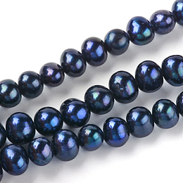 Natural Cultured Freshwater Pearl Beads Strands, Grade A, Round, Dyed, Prussian Blue, 7~8mm, Hole: 0.8mm, about 53pcs/strand, 15.75 inch(40cm)