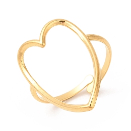 Honeyhandy Ion Plating(IP) 201 Stainless Steel Open Cuff Ring, Hollow Love Heart Ring for Women, Real 18K Gold Plated, US Size 8 1/2(18.6mm), 2mm