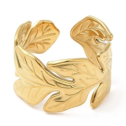 Honeyhandy 304 Stainless Steel Open Cuff Rings, Leaf, Golden, US Size 6 3/4(17.1mm)