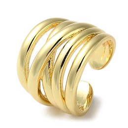 Honeyhandy Rack Plating Brass Criss Cross Open Cuff Rings, Cadmium Free & Lead Free, Real 18K Gold Plated, Inner Diameter: 17.6mm