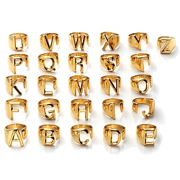 Honeyhandy Brass Cuff Rings, Open Rings, Long-Lasting Plated, Alphabet, Real 18K Gold Plated, Letter A~Z, Size 6, 17mm, 26 letters, 1pc/letter, 26pcs/set