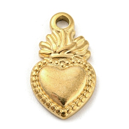 Honeyhandy 304 Stainless Steel Pendants, Sacred Heart Charm, Golden, 22x12.5x2.5mm, Hole: 3mm