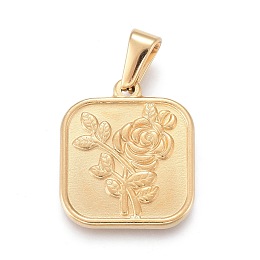 Honeyhandy Valentine's Day 304 Stainless Steel Pendants, Square with Rose, Golden, 20.5x17.5x2mm, Hole: 3x6.5mm