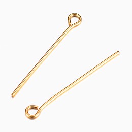 Honeyhandy Ion Plating(IP) 304 Stainless Steel Eye Pin, Golden, 25mm, Hole: 1.9x2mm, Pin: 0.7mm