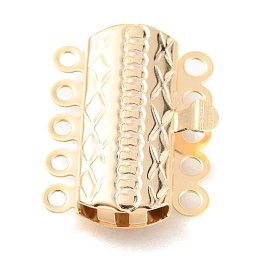 Honeyhandy 304 Stainless Steel Box Clasps, Multi-Strand Clasps, 5-Strands, 10-Holes, Rectangle with Flower, Golden, 19.5x14x3mm, Hole: 1.4mm