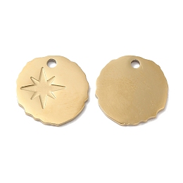 Honeyhandy Ion Plating(IP) 316L Surgical Stainless Steel Charms, Irregular Flat Round with Star Charm, Textured, Real 18K Gold Plated, 15x14.3x11mm, Hole: 1.8mm