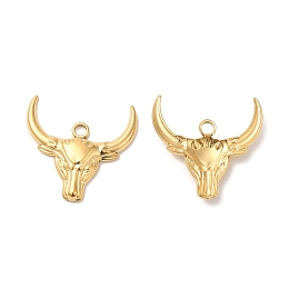 Honeyhandy 304 Stainless Steel Pendants, Cattle Head Charm, Real 18K Gold Plated, 24x25x3mm, Hole: 3mm