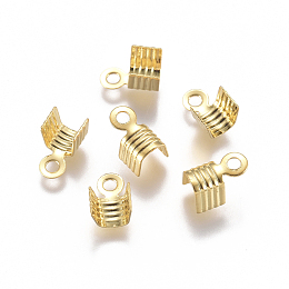 Honeyhandy 304 Stainless Steel Folding Crimp Ends, Fold Over Crimp Cord Ends, Golden, 7x4.5x4mm, Hole: 1.4mm