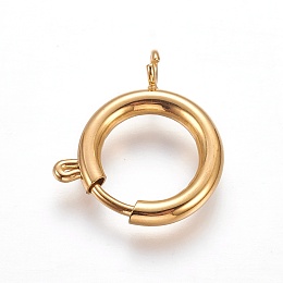 Honeyhandy 304 Stainless Steel Spring Ring Clasps, Flat Round, Golden, 23~24x20~21x3mm, Hole: 3mm