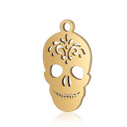 Honeyhandy Titanium Steel Pendants, Sugar Skull, For Mexico Holiday Day of the Dead, Golden, 18x10.5x0.8mm, Hole: 1mm