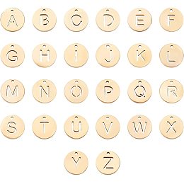 UNICRAFTALE 26pcs Round with Letter Charms A-Z Charms Stainless Steel Hypoallergenic Pendants DIY Bracelet Necklace Pendants Golden 10mm,1mm hole