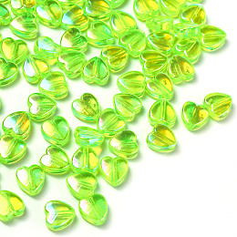 Honeyhandy 100Pcs Eco-Friendly Transparent Acrylic Beads, Dyed, AB Color, Heart, Spring Green, 8x8x3mm, Hole: 1.5mm
