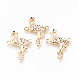 Honeyhandy Alloy Rhinestone Links connectors, Flamingo Shape, Golden, 26.5x20x3mm, Hole: 1.6mm