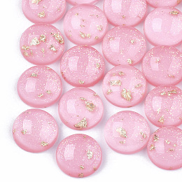 Honeyhandy Resin Cabochons, with Glitter Powder and Gold Foil, Half Round, Hot Pink, 12x5.5mm