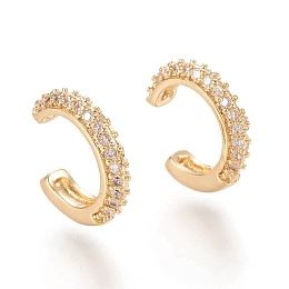 Honeyhandy Brass Micro Pave Clear Cubic Zirconia Cuff Earrings, Ring, Real 18K Gold Plated, 10x3mm