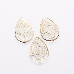 Honeyhandy Iron Filigree Pendants, Teardrop, Golden, 20x14x0.5mm, Hole: 1.4mm