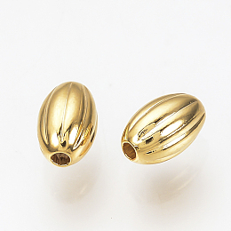 Honeyhandy Brass Corrugated Beads, Real 18K Gold Plated, Oval, 5x3mm, Hole: 1mm