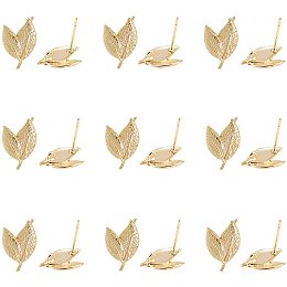 Arricraft 10Pcs Earstud Post Leaf Pad, Pin Studs, Loop Studs Earrings Accessories for Women Earring Making Supplies-Golden