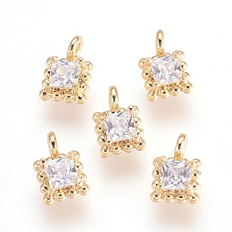 Honeyhandy Brass Cubic Zirconia Pendants, Nickel Free, Real 18K Gold Plated, 7.5x5x3mm, Hole: 1mm