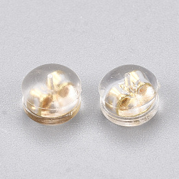 Honeyhandy Silicone Ear Nuts, Earring Backs, with Brass Findings, Half Round, Nickel Free, Real 18K Gold Plated, 5x3.5mm, Hole: 1mm