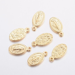 Honeyhandy 304 Stainless Steel Miraculous Medal Charms, Oval with Virgin Mary, Golden, 12.5x6.5x1.5mm, Hole: 0.8mm