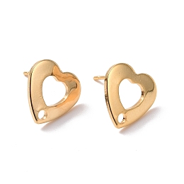 Honeyhandy 201 Stainless Steel Stud Earring Findings, with Hole and 316 Stainless Steel Pin, Heart, Real 24K Gold Plated, 11x11mm, Hole: 1.6mm, Pin: 0.7mm