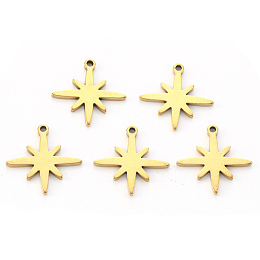 Honeyhandy Vacuum Plating 304 Stainless Steel Pendants, Laser Cut, Eight Pointed Star, Golden, 15x15x1mm, Hole: 1.2mm