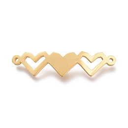 Honeyhandy 304 Stainless Steel Links Connectors, Laser Cut, 3 Connected Heart, Golden, 7x28.5x1mm, Hole: 1mm