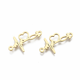 Honeyhandy 201 Stainless Steel Links Connectors, Laser Cut, Heartbeat, for Valentine's Day, Golden, 12.5x24.5x1mm, Hole: 1.5mm