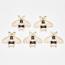 Honeyhandy Transparent Acrylic Pendants, with Plated Bottom, Bees, Antique White, 26.5x32.5x4mm, Hole: 1mm