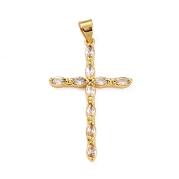 Honeyhandy Brass Micro Pave Clear Cubic Zirconia Pendants, Cross, Real 18K Gold Plated, 34x21.5x2.5mm, Hole: 4x3mm