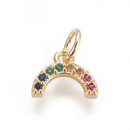 Honeyhandy Brass Micro Pave Cubic Zirconia Charms, Rainbow, Golden, 7x9.5x2mm, Hole: 3mm