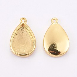 Honeyhandy Brass Pendant Cabochon Settings, Plain Edge Bezel Cups, Long-Lasting Plated, teardrop, Golden, Tray: 12.5x8.7mm, 16.6x10.5~11.5x3.5mm, Hole: 0.8mm