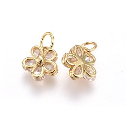 Honeyhandy Brass Cubic Zirconia Charms, Long-Lasting Plated, Flower, Clear, Real 18K Gold Plated, 9.8x9x4.2mm, Hole: 3.5mm