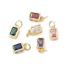 Honeyhandy Glass Charms, with Real 18K Gold Plated Brass Findings and Jump Rings, Rectangle, Mixed Color, 10x5.5x3mm, Hole: 3.5mm