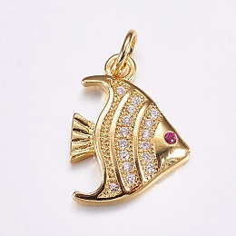 Honeyhandy Brass Micro Pave Cubic Zirconia Pendants, Long-Lasting Plated, Real 18K Gold Plated, Fish, 17x12x3mm, Hole: 3mm