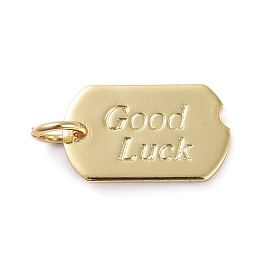 Honeyhandy Brass Pendants, Long-Lasting Plated, Rectangle, with WordGood Luck, Real 18K Gold Plated, 15x9x1mm, Hole: 3mm