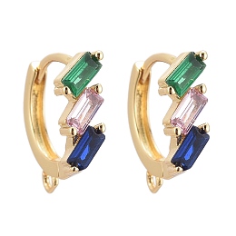 Honeyhandy Brass Micro Pave Colorful Cubic Zirconia Huggie Hoop Earring Findings, with Horizontal Loop, Long-Lasting Plated, Real 18K Gold Plated, 13x13x4mm, Hole: 1.2mm, Pin: 1mm