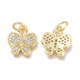 Honeyhandy Brass Micro Pave Clear Cubic Zirconia Charms, with Jump Rings, Long-Lasting Plated, Butterfly, Real 18K Gold Plated, 12x12.5x2.5mm, Jump Ring: 5x1mm, Hole: 3.5mm