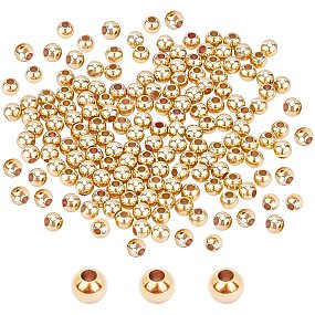 PandaHall Elite 300pcs 4mm Gold Plated Brass Beads Long-Lasting Plated Round Smooth Bead Spacers for Necklace, Bracelet, Earring Making