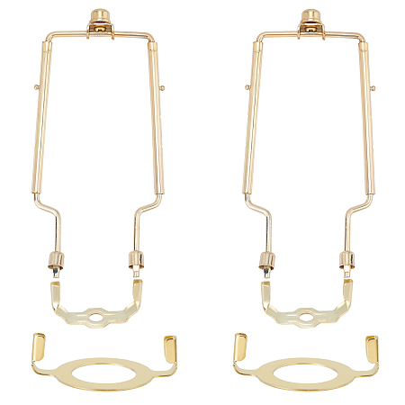 OLYCRAFT 2 Sets Lamp Shade Harp Holder 8 9 10 Inch Adjustable Lamp Harp Shade Carrier with 2 Shade Attaching Finial Top Horn Frame Lampshade Bracket 2.55Inch & 3.26Inch Diameter - Golden
