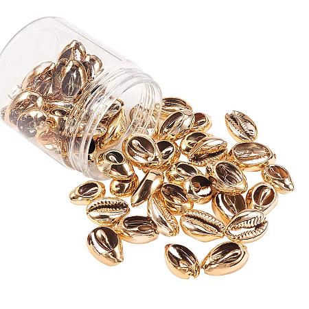 PandaHall Elite 50pcs Golden Electroplated Shell Beads Cowrie Shells Natural Seashells for Waikiki Hawaii Anklet Bracelet, Craft Making, Home Decoration, Beach Party