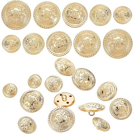 GORGECRAFT 5 Sizes 40 Pcs Metal Blazer Button Set Vintage Shank Buttons Blazer Gold Brass Buttons for Blazer, Suits, Coat, Uniform and Jacket